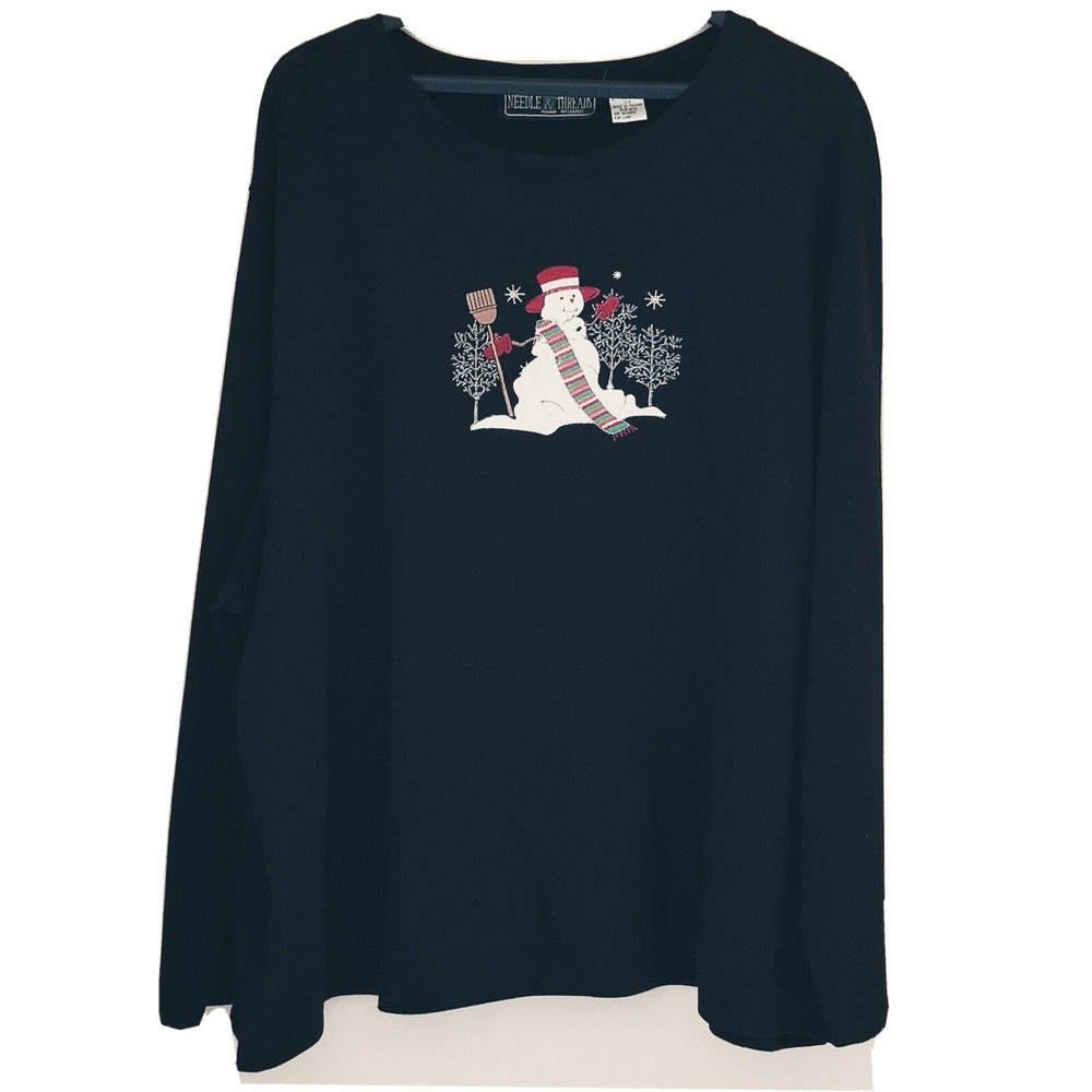 NEEDLE & THREADS Embroidered Christmas SNOWMAN Santa Sweatshirt Women's Sz 3X